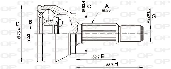 OPEN PARTS Шарнирный комплект, приводной вал CVJ5515.10